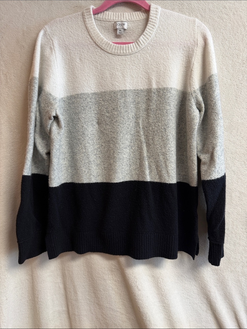 J. Crew Colorblock Crewneck Sweater in Cream, Gray & Black